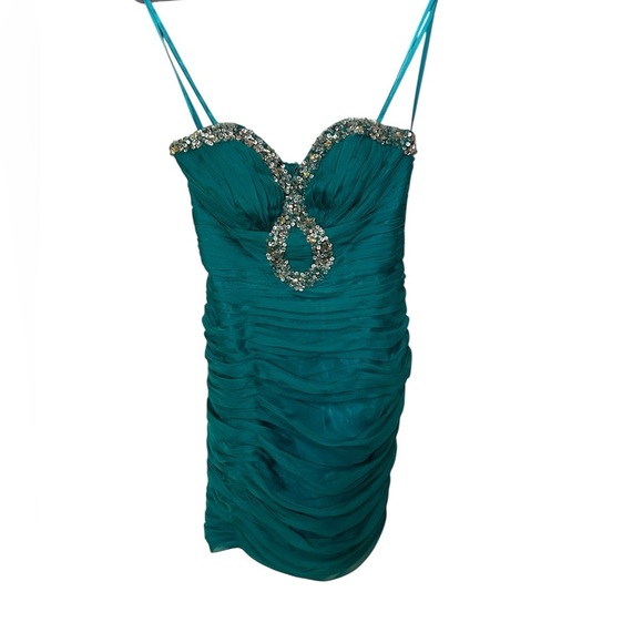 Flash by Mac Duggal Strapless Mini Dress Seafoam Green sequin trim size 6 - Picture 4 of 11